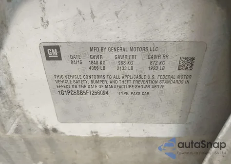 2015 Chevrolet Cruze 1Lt Auto из США, поврежденный, VIN 1G1PC5SB5F7256094